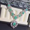 Collar de Zirconia Rosa y Verde de Lujo Ligero Europeo y Americano Accesorios para Vestido de Novia y de Noche Estilo de Corte Mano de Obra Pesada Temperamento Conjunto de Pendientes Suaves
