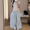 Pantalones de verano de secado rápido con franja lateral, pierna ancha, cintura elástica con cordón, corte holgado estilo workwear americano, pantalones de paracaidista