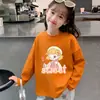 Camiseta de Manga Longa 100% Algodão para Primavera e Outono, Roupa Infantil Solta e Versátil, Camisa para Camadas de Outono e Inverno, Blusa Estampada com Gola Redonda para Meninas