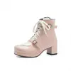 20 Nuevos Zapatos de Dulce a Juego con Color Cordones Botines Chelsea de Caña Corta Zapatos de Tacón Medio Grueso Amazon deseo Botas de Comercio Exterior Talla Grande