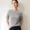 Baicai Rong Suéter Holgado de Punto Trenzado de Manga Corta Estilo Coreano para Mujer con Cuello Redondo Nuevo Top