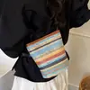 Bolsa para Teléfono Móvil para Mujer 2025 Nueva Moda Versátil Colorida Bolso Cubo Tejido Bolso de Hombro Cruzado de Paja para Vacaciones en la Playa
