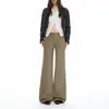 YECHUAN#Calça Micro Flare de Veludo Cotelê Marrom Mellard Feminina Nova Para Pessoas Baixas Garota Popular Cintura Baixa Perna de Sino Solta