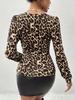 Camiseta de Manga Larga con Cuello de Encaje Estampado de Leopardo Fruncido, Nueva Colección Otoño/Invierno 2026 Transfronteriza Europea y Americana para Mujer