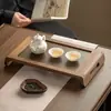 Bandeja Doméstica Simples de Bambu na Cor Nogueira para Servir Chá, Café e Xícaras, Bandeja de Armazenamento Multifuncional