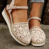 Sandalias de Cuña de Gran Tamaño para Exportación Europea y Americana Verano 2025 Nuevo Estilo Punta Cerrada Trenzadas Caladas Hebilla de Una Línea Sandalias para Mujer