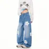 Pantalones de mezclilla lavada con bordado floral estilo retro americano para hombre, pantalones largos casuales de pierna recta para primavera/otoño 2026 para parejas