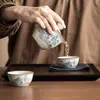 Set de Té de Viaje de Cerámica Ru de Alta Gama, Regalos Corporativos, Recuerdos de Eventos, Set de Té Portátil para Exteriores, Una Tetera y Dos Tazas