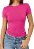 Camiseta Casual para Mujer de Manga Corta, Color Sólido, Ajustada, Estilo Delgado Popular de Shein, Transfronteriza de Aliexpress, Cuello Redondo