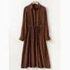 M2023 Verano Nuevo Estilo 04 Cárdigan de Seda Crepé Lavado a la Arena con Solapa y Cintura de Cordón Vestido Sencillo para Mujer con Mangas Largas