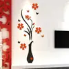 Jarrón ciruela cristal acrílico 3D pegatinas de pared para sala de estar, entrada, dormitorio, TV, fondo de pared, accesorios para el hogar, pegatinas de pared