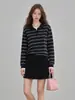 Camisa Polo Listrada Estilo Relaxado para Mulheres Outono 2026 Nova Solta Emagrecedora Casual Versátil Camiseta de Manga Longa