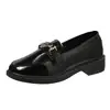 Otoño 2024, nuevo estilo, zapatos pequeños de cuero con lazo de metal, mocasines de tacón bajo grueso británico para mujer, moda retro, combinables con todo, zapatos de una sola capa