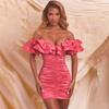 Vestido Popular de Comercio Exterior Europeo y Americano Vestido Sexy con Hombros Descubiertos para Fiesta de Banquete Vestido de un Hombro con Volantes y Plisados
