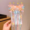 Grampo de Cabelo com Borla Estilo Chinês Adorno Dinastia Han para Crianças Acessórios de Cabelo para Meninas Grampo de Cabelo com Fita de Borboleta Estilo Antigo Super Fada