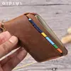 Cartera de Cuero Crazy Horse Creativa Retro Casual Portatarjetas Dropshipping Cartera de Cuero Genuino en Stock Venta al por Mayor