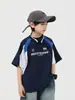 Camiseta de Manga Corta para Niños 2026 Verano Nueva Estampado de Letras para Niños, Bloques de Color Estilo Deportivo Retro Cuello Redondo Moderna Camiseta