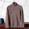 Suéter de Cashmere Masculino com Gola Alta em Lã Heather Espessa de Dupla Camada, Manga Longa, Tricô, Camada Base, Solto, Tendência
