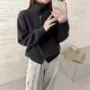 Suéter de canalé de cuello alto estilo coreano para mujer, cárdigan de punto con doble cremallera, nuevo abrigo superior de moda para otoño e invierno para mujer