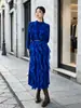 Venta caliente transfronteriza Miyake alta gama sentido volantes vestido midi mujer otoño temperamento estilo suave elegante falda de manga larga