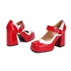 Zapatos de Moda para Mujer para Todas las Estaciones, Zapatos de Charol con Hebilla, Punta Cuadrada, Suela Gruesa, Plataforma Impermeable, Piel Brillante, Tallas 35-43