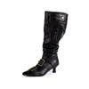 Botas de Montón de Caña Larga con Hebilla Metálica de Punta Hechas a Medida de Fábrica Botas de Moda Retro de Tacón Alto Pequeño Botas Largas Sexys para Mujer