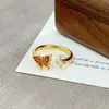 Anel Aberto Simples com Zircônia Laranja-Vermelha Vintage para Mulheres, Estilo Floral Retrô, Anel de Dedo Indicador de Nicho