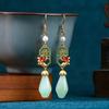 Design original moda nacional cloisonne esmalte colorido tela imitação jade orquídea brincos estilo retrô brincos TikTok hot