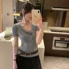 Foto Real de Camiseta de Tricô de Lã Slim-Fit, Valorizadora, de Manga Curta com Laço para Mulheres, Novo Design Verão 2026 Top 14989