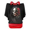 Camiseta Transfronteiriça Estampada com Caveira Digital 3D AliExpress Mais Vendida Camisa Básica de Manga Curta Roupa Externa de Primavera Feminina Camisa de Manga Curta