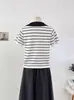 Top de Malha Color Block Listrado Gola Reversível Manga Curta Estilo College Coreano Verão 2026 Slim Fit Emagrecedor Curto Jovem