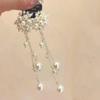 Aretes de Borla con Cadena de Perlas Coreanos Nuevos de Plata 925 Largos Elegantes Lujo Ligero Alto Valor de Belleza Aretes Famosos en Internet
