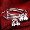 Pulseira de Prata Pura 99,9% para Bebê com Sino de Longevidade e Prosperidade, Bracelete de Prata para Celebração do Mês do Bebê, Presente de Mês Completo
