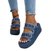 Sandalias de mezclilla tipo slip-on de talla grande con hebilla para mujer, para uso exterior en verano, nuevas pantuflas de suela gruesa 2024