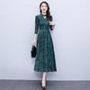 Vestido de Malla Estampada de Manga Larga 2025 Otoño Nuevo Estilo Falda Larga Elegante de Hada Hasta el Tobillo Súper Hada
