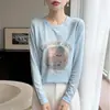 Top de Temporada Cruzada Principios de Otoño Diario de Aventura 2026 Nuevo Estilo de Otoño Ambiente Perezoso Chica Celestial Cuello Redondo Sencillo Manga Larga Camiseta