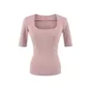 Camiseta de Manga Media con Cuello en U Profundo Ligeramente Transparente, Estilo Europeo y Americano, Nueva, Sexy, para Chicas Calientes, Verano 2026, Ajuste Delgado, Camiseta Base Adelgazante para Mujer