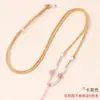 Cordão Fino de Quartzo Rosa, Pingente de Jade Tecido à Mão, Corrente de Suéter de Cristal para Homens e Mulheres, Colar Ajustável com Acessórios de Corda