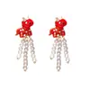 Pendientes de Borla de Caballo Gota de Aceite Perla Imitación Aguja de Plata Pendientes de Personalidad Infantil Lindos de Dibujos Animados Pendientes de Nicho de Gama Alta