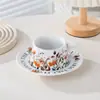 Pintura al Óleo Vintage Flor Taza de Café y Platillo Juego para Pareja Caja de Regalo Exquisita Taza de Alto Valor de Color Moda Regalo Complementario