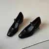 Versión de Piel de Oveja~Zapatos Mary Jane de Tacón Alto Grueso Estilo Hepburn Francés con Hebilla y Punta Cuadrada Baja para Mujer, Estilo Minimalista para el Trabajo