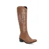 Botas Western para Mujer para Comercio Exterior, Tallas 34-45, Botas de Cuero de Caña Alta Transfronterizas Otoño-Invierno, Botas de Tacón Alto para Mujer con Punta Redonda sin Cordones Tallas Grandes