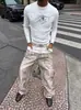 Pantalones casuales rectos holgados, de patchwork estructurado, lavados y desgastados, con estampado de leopardo personalizado