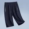 Pantalones Cortos de Seda Helada para Hombre para Papá, Shorts Casuales de Secado Rápido Verano 2026, Largo 7/8, Corte Holgado, Estilo Delgado para Personas de Mediana Edad y Mayores
