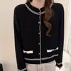 Ropa de mujer, estilo coreano Dongdaemun, alta calidad, inspirada en Chanel, con bloques de color, cuello alto, cárdigan de punto