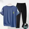 [Entrega Rápida] Roupa Esportiva Masculina de Verão Respirável Casual com Absorção de Umidade Calças de Manga Curta Conjunto de Duas Peças Seda Gelo
