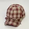 Boné de Baseball Xadrez Casual com Laço Design de Nicho Coreano Versátil Redutor de Idade Emagrecedor de Rosto Boné de Sol