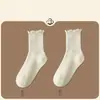 Calcetines jk de oreja de madera blanca para mujer de media pantorrilla otoño e invierno Lolita Atmósfera blanca encaje verano Calcetines de felpa japoneses