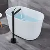 Grifo de bañera de columna para lavabo de pie todo de cobre negro, ducha independiente, grifo de agua fría y caliente de barril de madera montado en el lateral