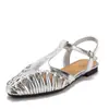 Sandalias planas tejidas de estilo retro francés con punta fina, diseño de tira en T calada y puntera cerrada, zapatos romanos de verano ZK527-3
